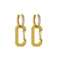Detail of micro-paved zircon hoops with mustard yellow rectangular carabiner charms - Yellow