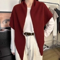 Elegant wine red knitted shawl vest for women in premium wool blend with a soft texture - Ancorra Red