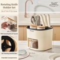Rotating creamy white kitchen organizer set with knife holder and spice jars, 24.5cm size - Rotating Multifunctional Organizer + 4-Grid Seasoning Box