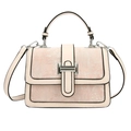 Elegante borsa a mano beige in jacquard floreale con fibbia d'argento e manico - Bianco Sporco