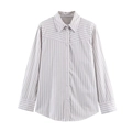 Classic striped poplin shirt with shoulder pads and long sleeves in light grey and white - XS / Grey and White Stripes