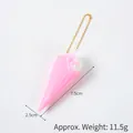 Miniature pink waffle cone ice cream keychain with golden bead chain, 7.5cm tall - Pink Cone-Pink & White Double Scoop (Bead Chain)