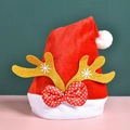 Red plush Christmas hat with golden glitter reindeer antlers and a red polka dot bow - Child Thickened Reindeer Hat (Gold)