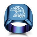 Deep blue square signet ring for men with laser-engraved eagle head and gradient inner band - US 5 / Blue