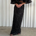 Jupe longue noire à paillettes et franges scintillantes pour soirée élégante pour femme - S / Noir