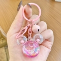 Pink Mickey-shaped liquid glitter keychain with heart bell and decorative sequins - Mini Mickey Head Sparkle - Pink