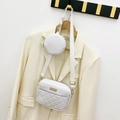 White quilted crossbody bag set with small round coin purse and gold hardware detailing - White