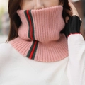 Pink striped knit neck warmer for women with stylish green and red accents - Pink