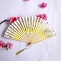 Bamboo folding fan with yellow gradient silk and white floral pattern with tassel - Yellow Gradient Flower Vine Style