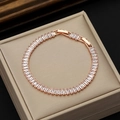 Tennis bracelet with rectangular white zircons and golden finish on beige display case - 18cm+Extension Rose Gold Plated White Zircon