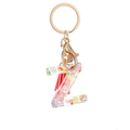 Resin letter Z keychain with fruit patterns, gold clasp and red tassel pendant - Letter Z