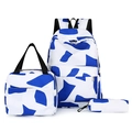 Three-piece school backpack set with blue geometric pattern on white waterproof fabric - Blue Geometry Abstract (8)