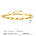 Detailansicht des 5mm vergoldeten Büroklammer-Armbands aus Edelstahl mit Maßen - 18+5CM / 18K-Gold