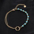 Vintage turquoise beaded bracelet with gold stainless steel chains and adjustable clasp - Ring Blue Beads Splicing Chain B02015G-7