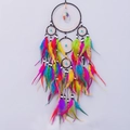 Five-ring Tree of Life dream catcher with vibrant rainbow feathers and gemstone beads - Colorful Five-ring Crystal