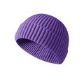 Purple ribbed knit beanie hat in hip hop style with a folded brim for winter warmth - One Size / Light Purple
