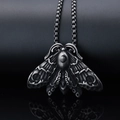 Gothic vintage silver moth pendant necklace with crescent moon and link chain - Gothic Moon Moth Vintage Color Necklace Set(D0610)