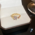 Vergoldeter offener Ring mit quadratischem Zirkonstein und Gliederketten-Design - Kette Quadratisches Gold (68#)
