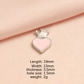 Pendentif cœur couronne en émail rose et acier titane, breloque bijoux DIY 19mm - Cœur Rose avec Couronne (Cœur Couronne Couleur Acier Rose)