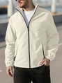 Men's outdoor standing collar fleece jacket in cream white with full-zip design - Ivory