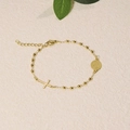 Gold stainless steel beaded bracelet featuring a Virgin Mary medal and cross charm - Gold Virgin Mary