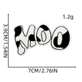 Detailed view of MOO cow print embroidery patch with dimensions 7x3.9cm and weight 1.2g - Cow Print MOO Letter