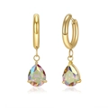Polished gold plated hoop earrings featuring colorful iridescent pear cut zircon pendants - Gold AB Rainbow Zircon
