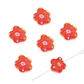 Handmade red glass plum blossom beads with pink pistils for DIY jewelry making - Red