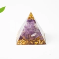 3cm natural amethyst crystal gravel resin pyramid ornament with golden flakes detail - 3cm / Dreamy Purple