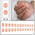 24pcs French tip press-on nails with orange-pink base and white square tips - FS-40 Nude Pink Base White Tip Trapezoid Shape
