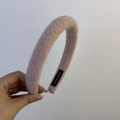 Chic beige plush padded headband with textured wool material for high top hairstyle - Woolen Headband / Pink