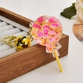 Lollipop keychain with pink and yellow lemon slices and a golden bell accessory - Fruit Lollipop [Orange Pink]