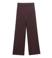 Pantaloni a gamba larga in maglia a coste marrone scuro con vita elastica - Taglia S / Pantaloni Color Caffè
