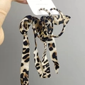 Detail of leopard print chiffon bow earrings with long silk ribbons and S925 silver needles - Leopard Print