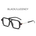 Fashionable black double-bridge square sunglasses with clear lenses and contrast temples - Black Frame White Leg Clear Lens