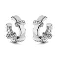 Macro shot of silver C-shaped ear cuff featuring double rows of inlaid cubic zirconia - Silver Three-Section Zirconia / 1 Pair