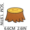 Detailed view of tree stump embroidered patch showing 6.6cm x 5cm dimensions and fine stitching - No.14 Tree Stump