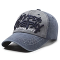 Vintage gray and navy blue baseball cap with 3D embroidery and washed denim texture - Grey Patchwork Deep Blue (XW-46)