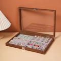 Walnut wood jewelry organizer with glass lid and gray velvet slots for rings and necklaces - Walnut Color 4-in-1 Jewelry Box