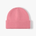Gorro de punto rosa con doble vuelta y textura de canalé fino para el invierno - Talla única / Rosa Roja (24B046)