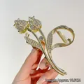 Pince à cheveux tulipe dorée avec strass argentés, taille 10,5 cm de long - 105# Tulipe Dorée