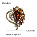 Elegant gold and brown crystal glass flower brooch pin for women fashion accessories - Coffee