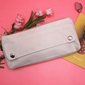 Minimalist light pink oxford cloth pencil case with metal buttons and zipper closure - Ivory White (Without Brooch)