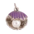 Scallop shell charm in purple enamel and white pearl with silver finish - Deep Purple Opening Pearl Shell
