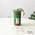 Green Christmas mailbox metal gift box with Santa Claus sticker and stripe detail - Green