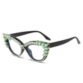 Chic black cat-eye frames with emerald green and clear crystal rhinestones for parties - Black Frame Green Rhinestone