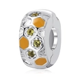 Dettaglio dello charm a nido d'ape in argento 925 con smalto arancione e gemme gialle - Distanziatore a nido d'ape