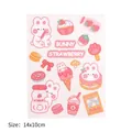 Schattige konijn en aardbei stickers voor transparant etui 14x10cm roze - Sticker - Roze Gebakkonijn