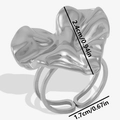 Detail showing irregular heart ring dimensions with a 2.4cm liquid metal style height - Silver