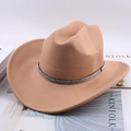 Macro detail of khaki felt cowboy hat with sparkling silver rhinestone hatband - Four Row Rhinestone / Camel